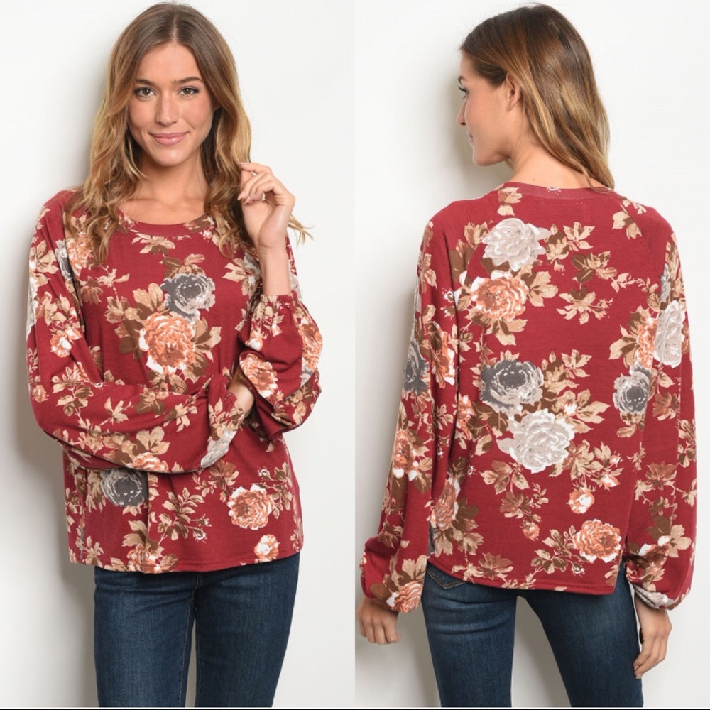 Burgundy Floral Top